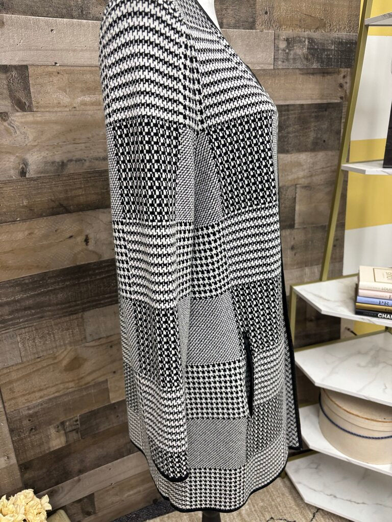 Talbot's Black & White Houndstooth Cardigan Duster