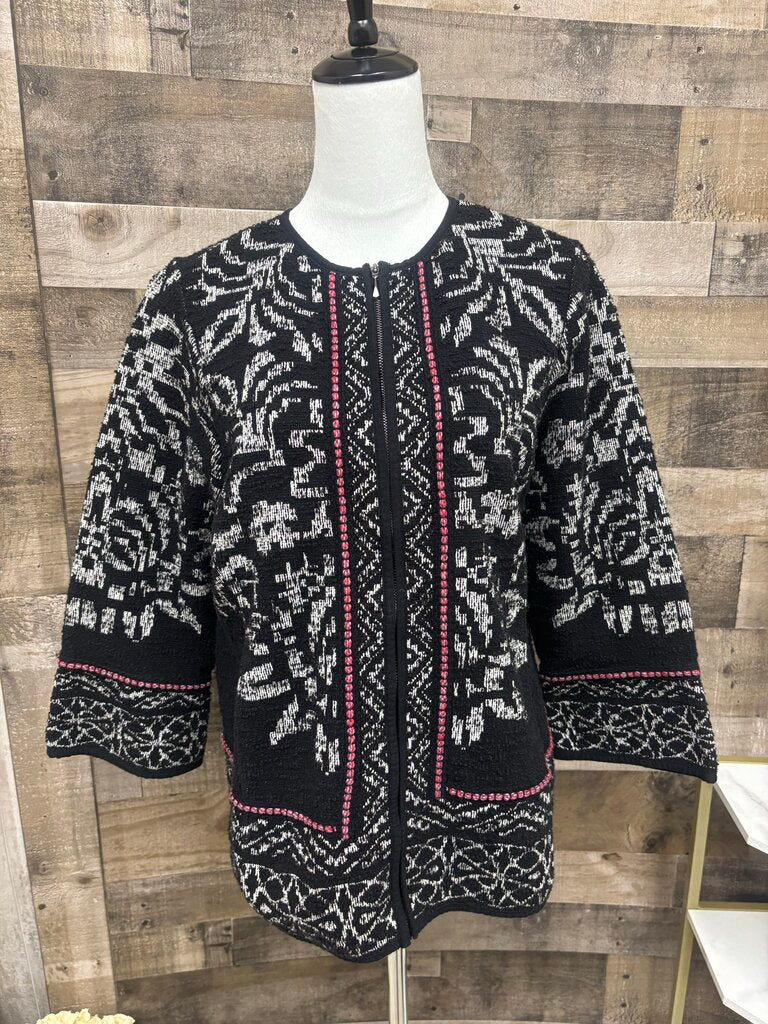 Chico's Jacquard Black & White Patterned Zip