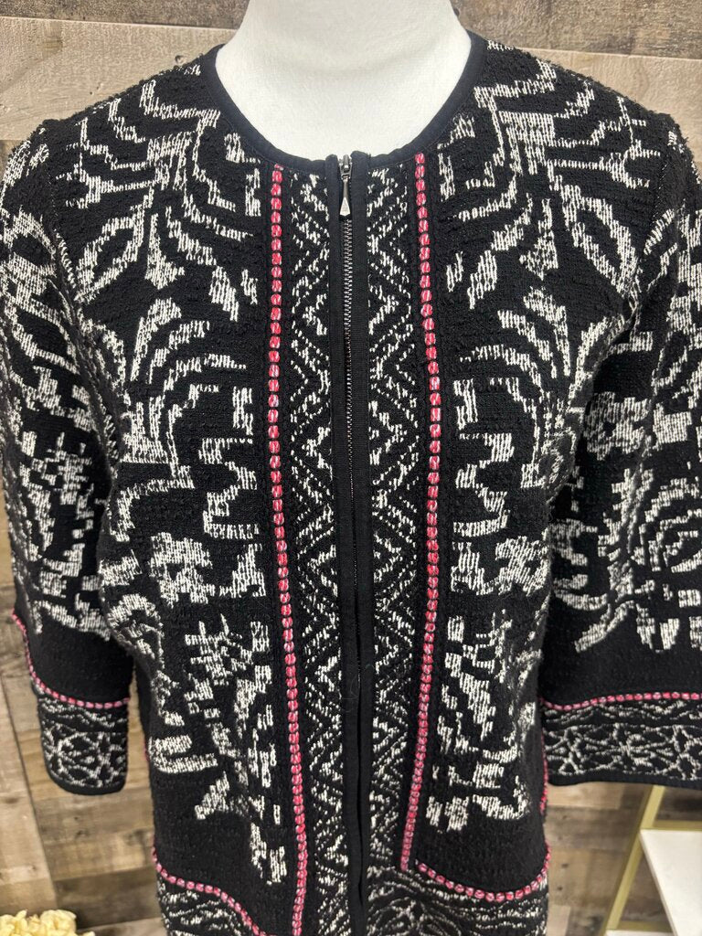 Chico's Jacquard Black & White Patterned Zip
