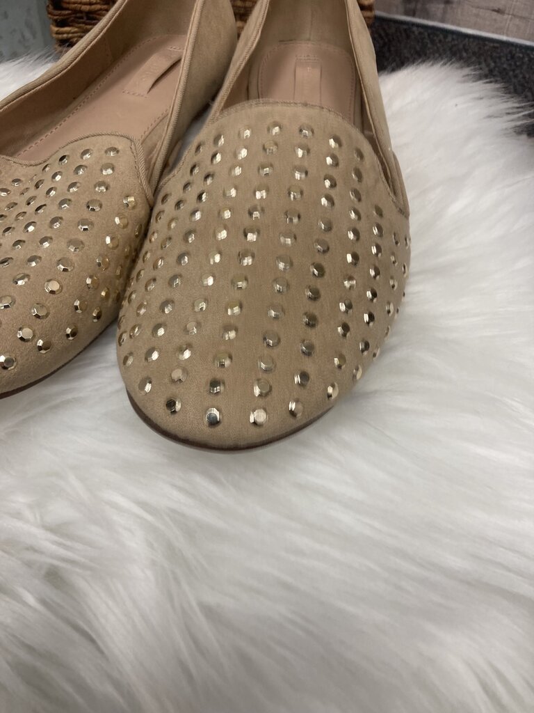 Trafaluc Tan Suede Flats w/Gold Studs
