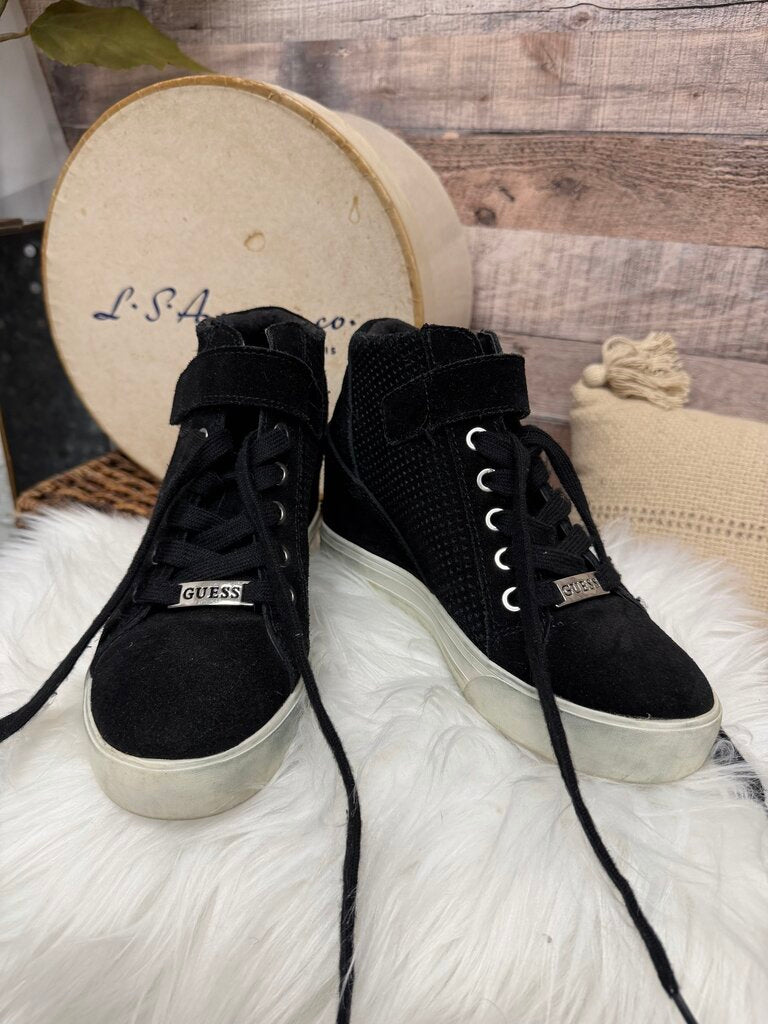 Guess Black Suede High Top Wedge