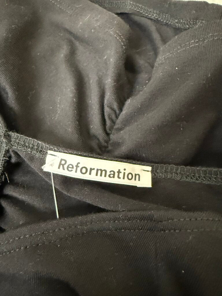 Reformation Black Ruched Long Sleeve V-Neck