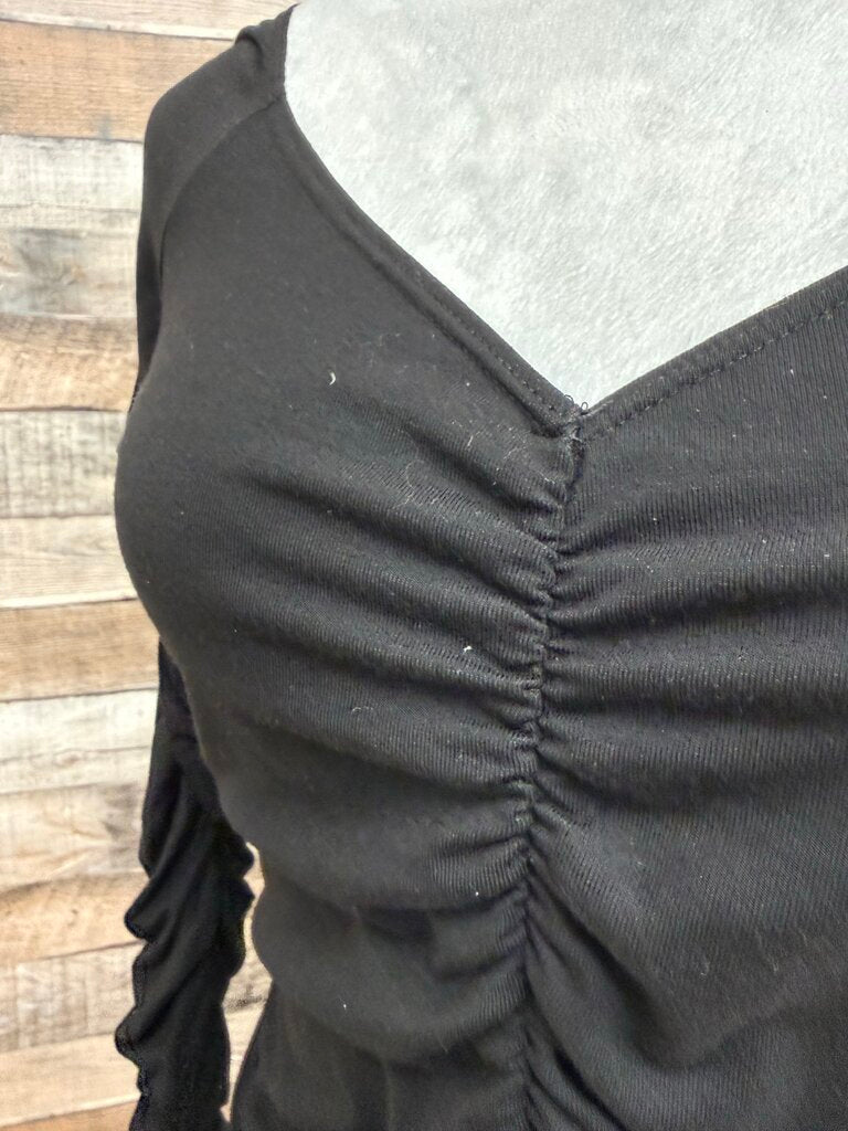 Reformation Black Ruched Long Sleeve V-Neck