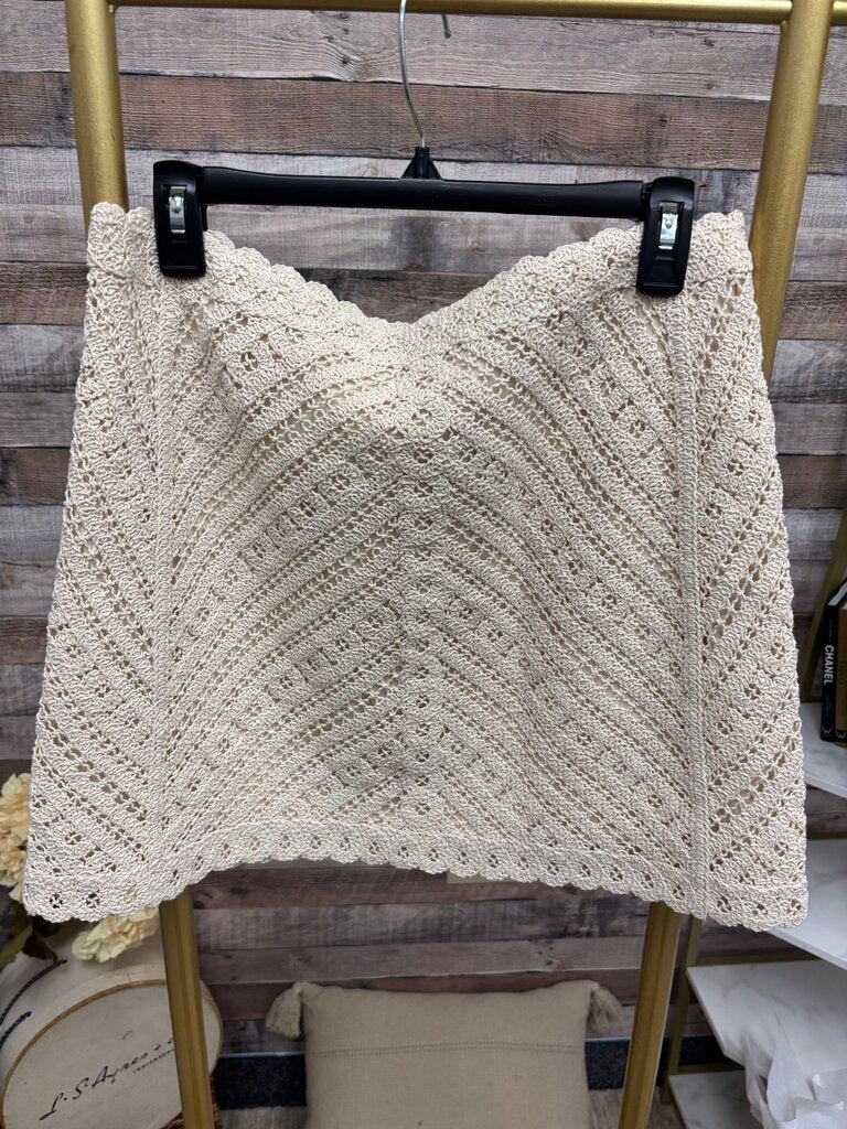 Sezane Ivory Crochet Mini Skirt