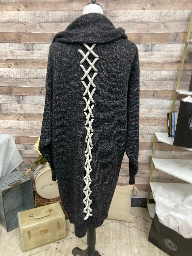 No Brand Black Cardigan Duster w/CrissCross Detail