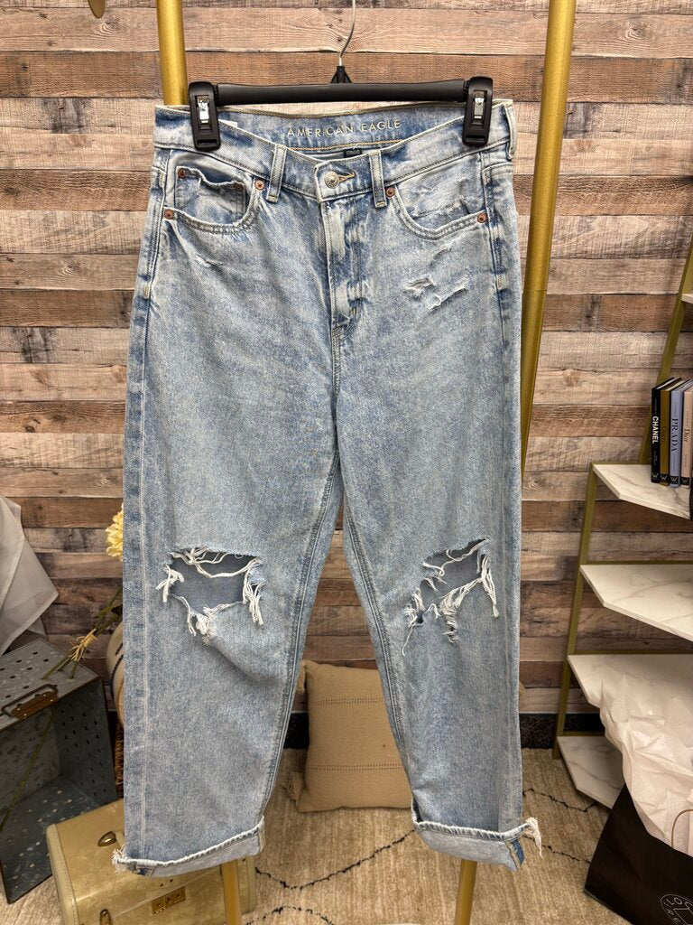 American Eagle Lt Wash Tattered Mom Jeans