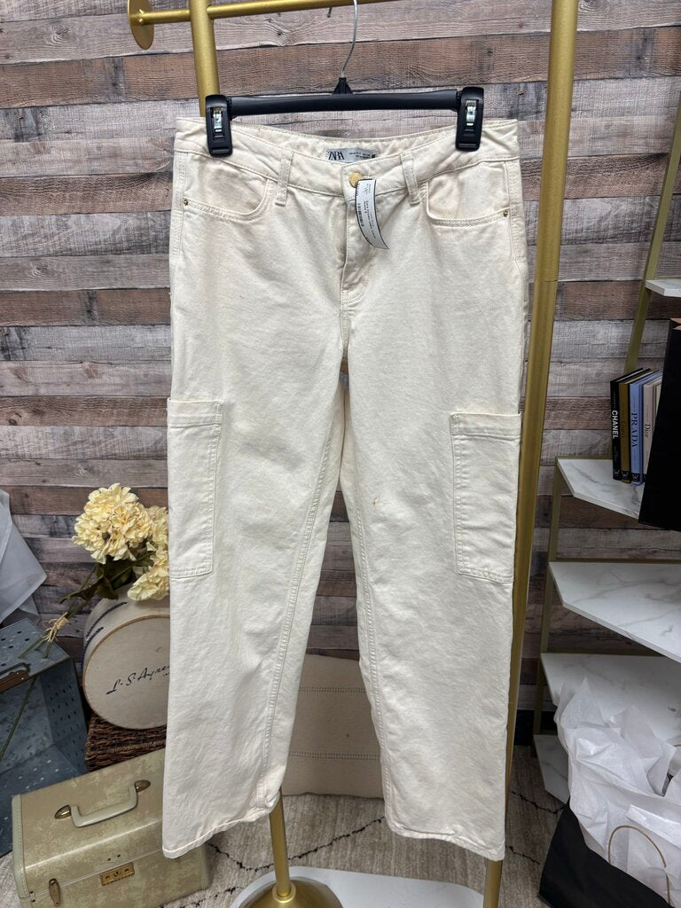 Zara Cream Utility Cargo Jeans