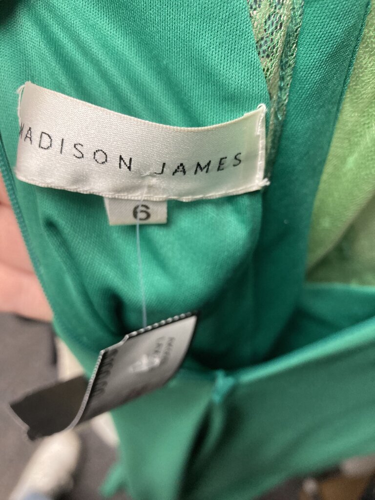 Madison James Beaded Green Evening Gown