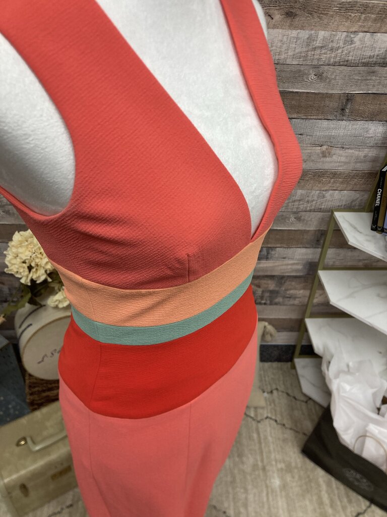 BCBGMaxzaria Lizette Coral Colorblock Maxi Gown