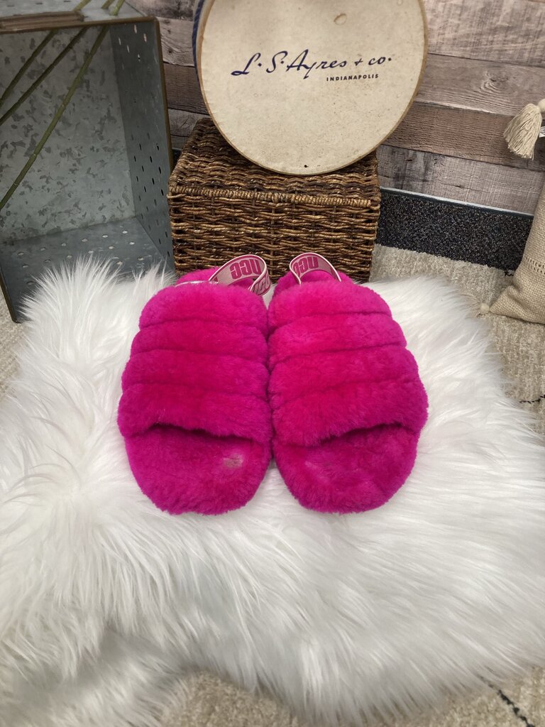 UGG Bright Pink Sheepskin Fluff Slippers