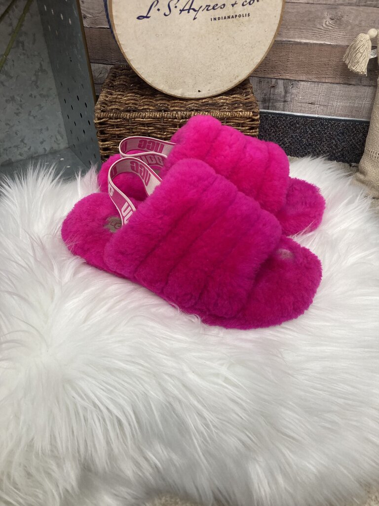 UGG Bright Pink Sheepskin Fluff Slippers