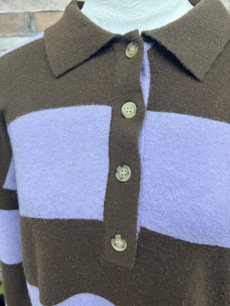 Maeve by Anthropologie Brown & Purple Rugby Polo Striped Sweater