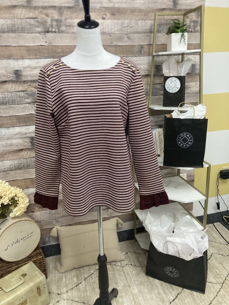 Talbots Burgundy & White Striped Long Sleeve