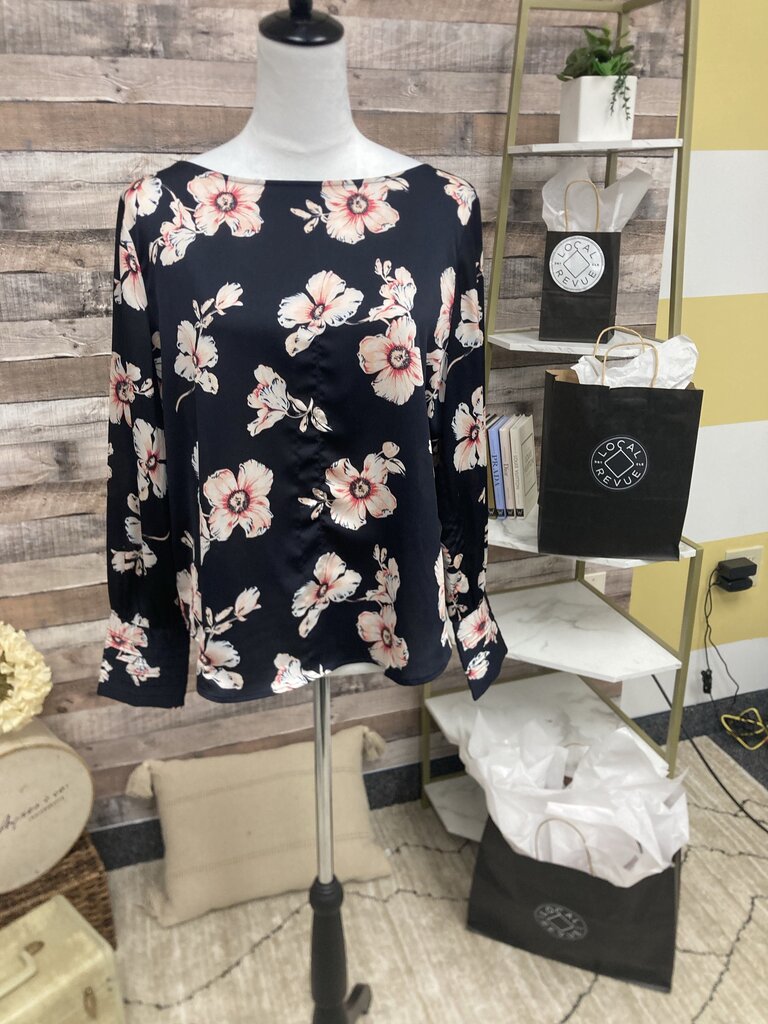 Ann Taylor Black & Pink Floral Print Long Sleeve