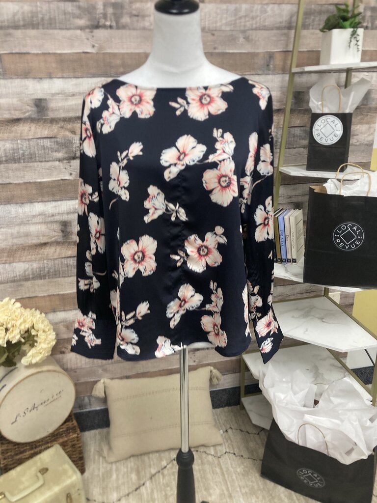 Ann Taylor Black & Pink Floral Print Long Sleeve