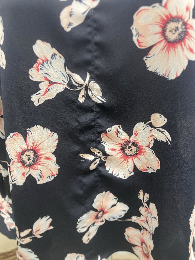 Ann Taylor Black & Pink Floral Print Long Sleeve