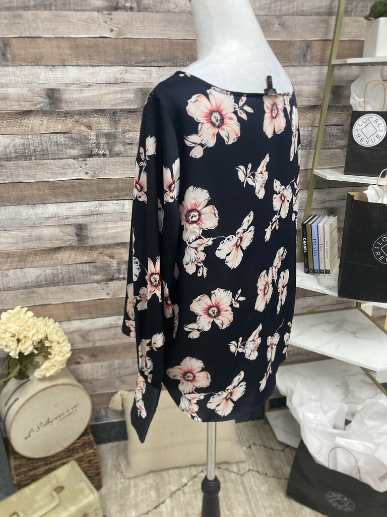 Ann Taylor Black & Pink Floral Print Long Sleeve