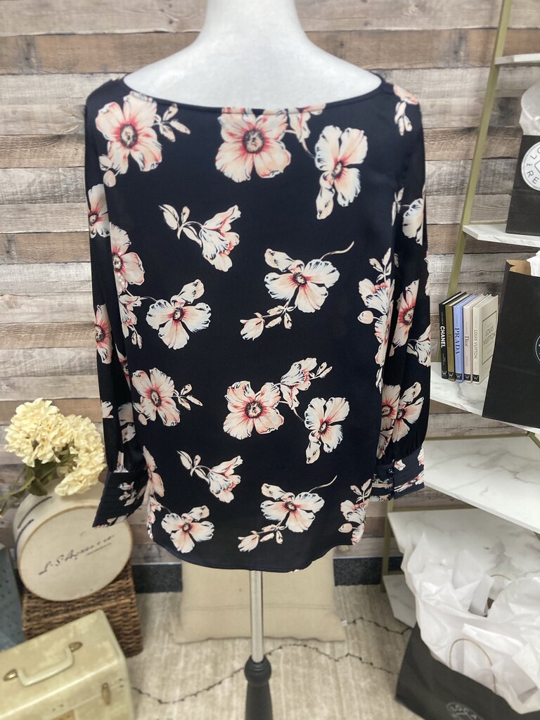 Ann Taylor Black & Pink Floral Print Long Sleeve