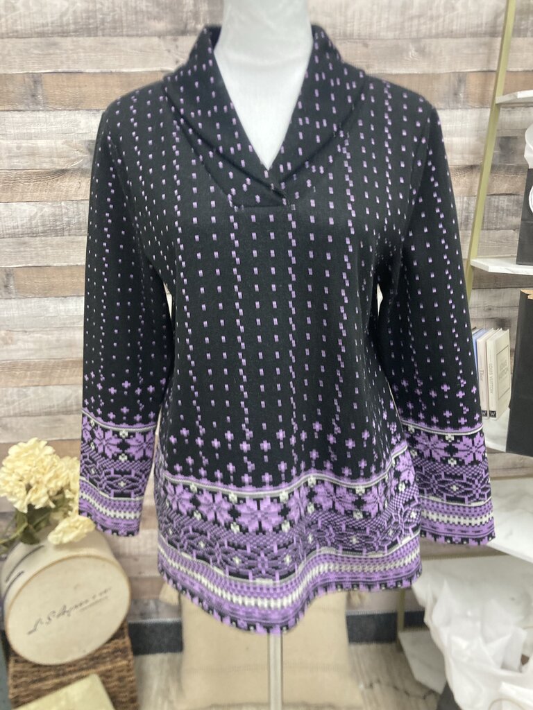 Talbots Purple & Black Fair Isle Pullover