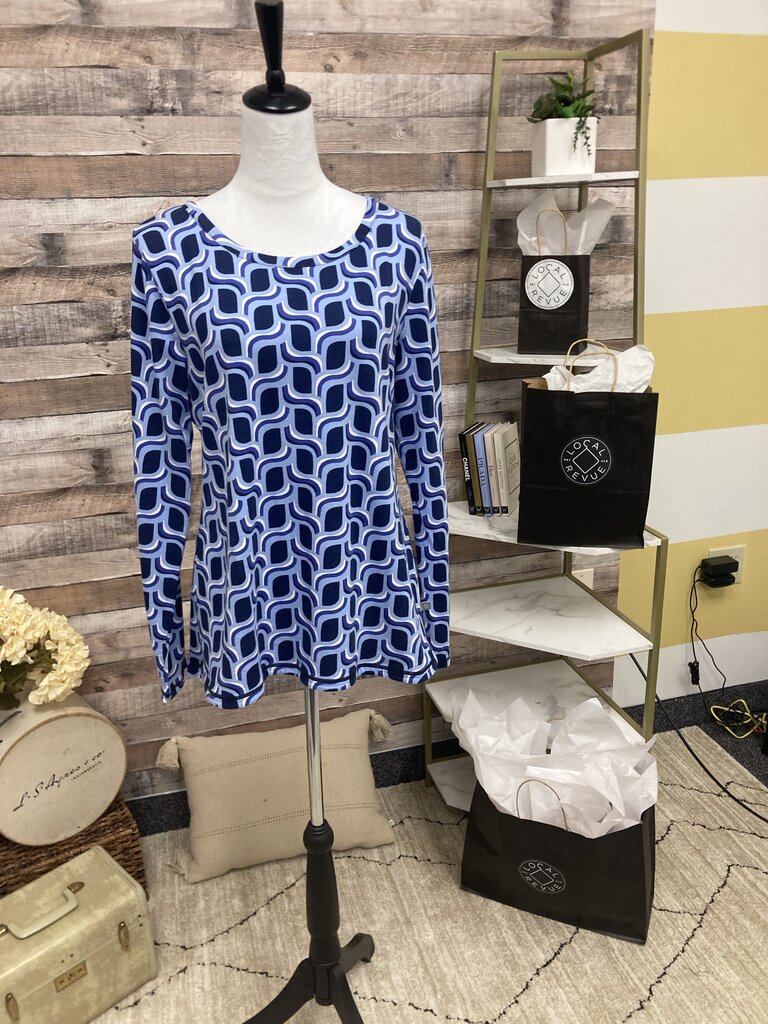 Talbots Navy & White Wavy Geometric Print Lg Sl