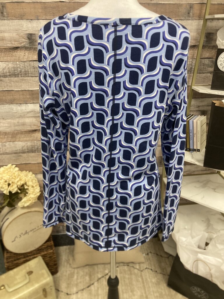 Talbots Navy & White Wavy Geometric Print Lg Sl
