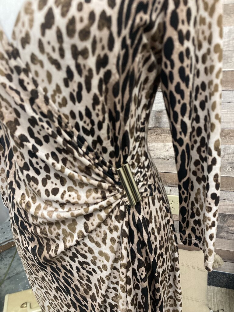 NWT Calvin Klein Leopard Print Faux Wrap 3/4 Sl