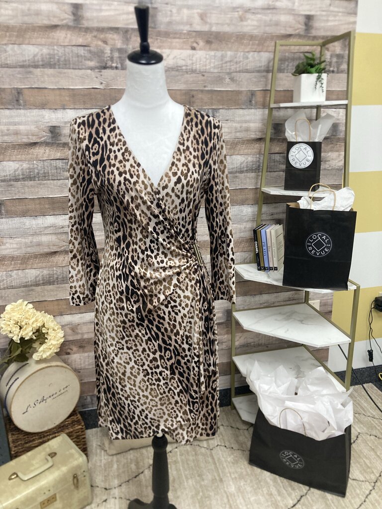 NWT Calvin Klein Leopard Print Faux Wrap 3/4 Sl