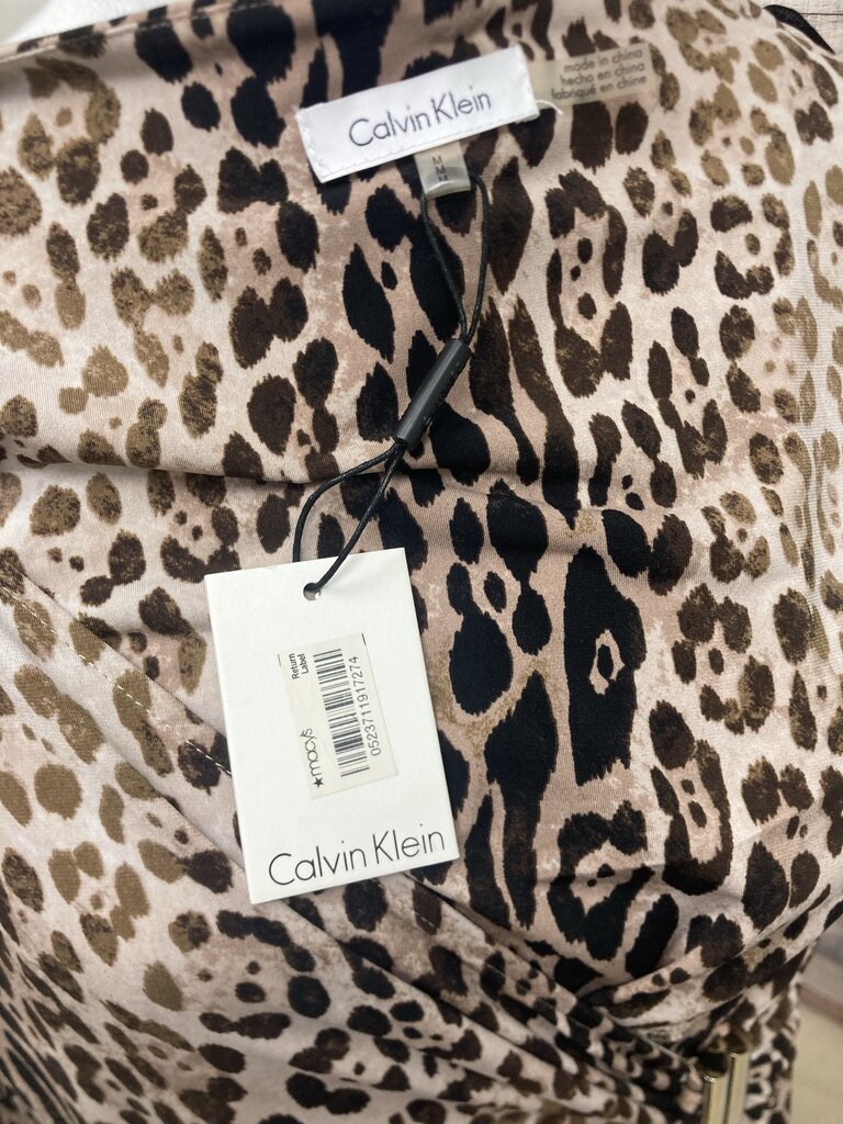 NWT Calvin Klein Leopard Print Faux Wrap 3/4 Sl