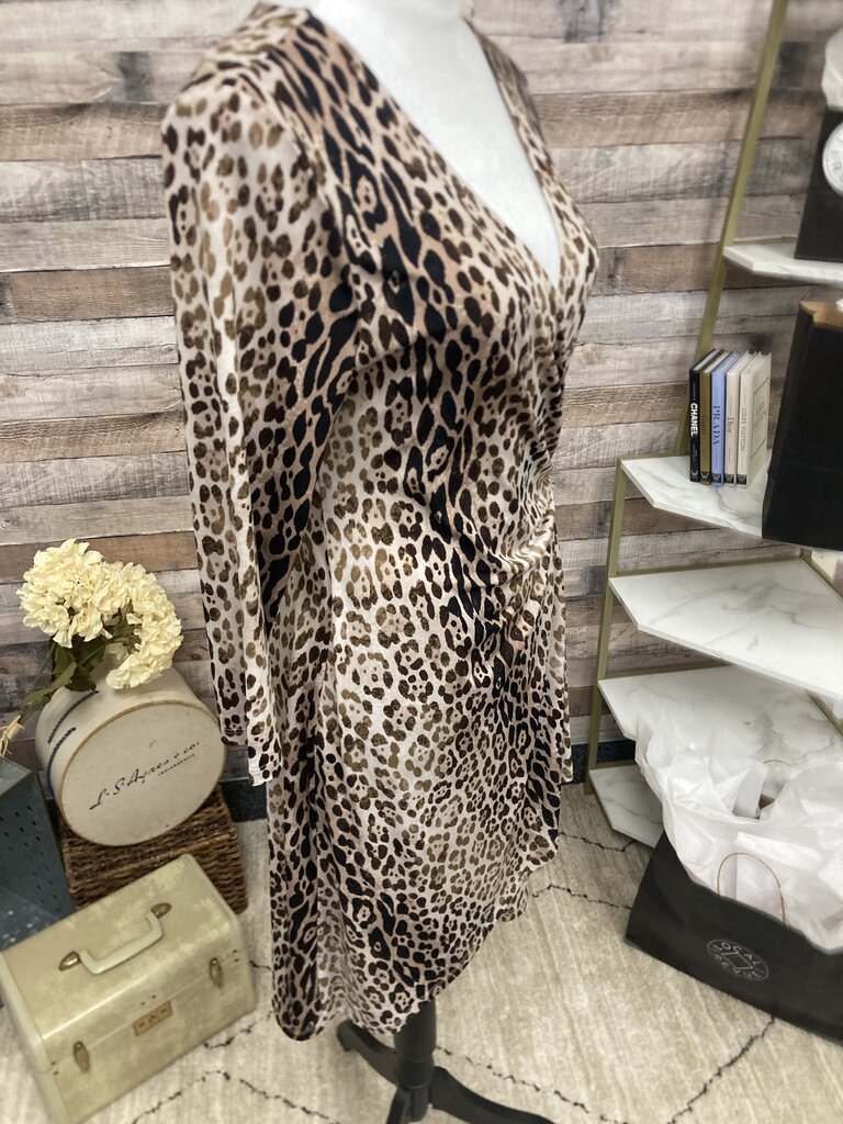 NWT Calvin Klein Leopard Print Faux Wrap 3/4 Sl