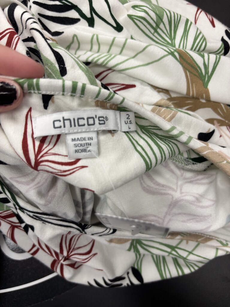 Chico's Tropical Leaf Print Quarter Sleeve Top