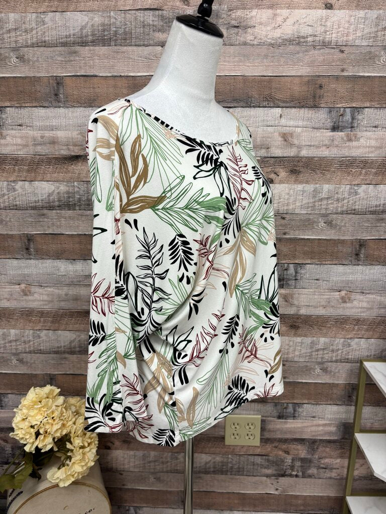 Chico's Tropical Leaf Print Quarter Sleeve Top