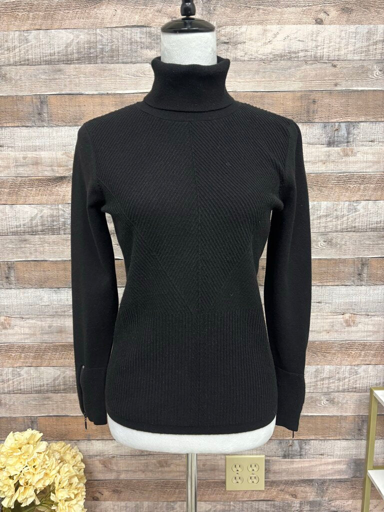 White House Black Market Black Ribbed Turtleneck with Zipper Sleeves