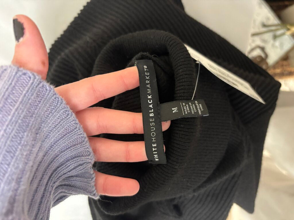 White House Black Market Black Ribbed Turtleneck with Zipper Sleeves