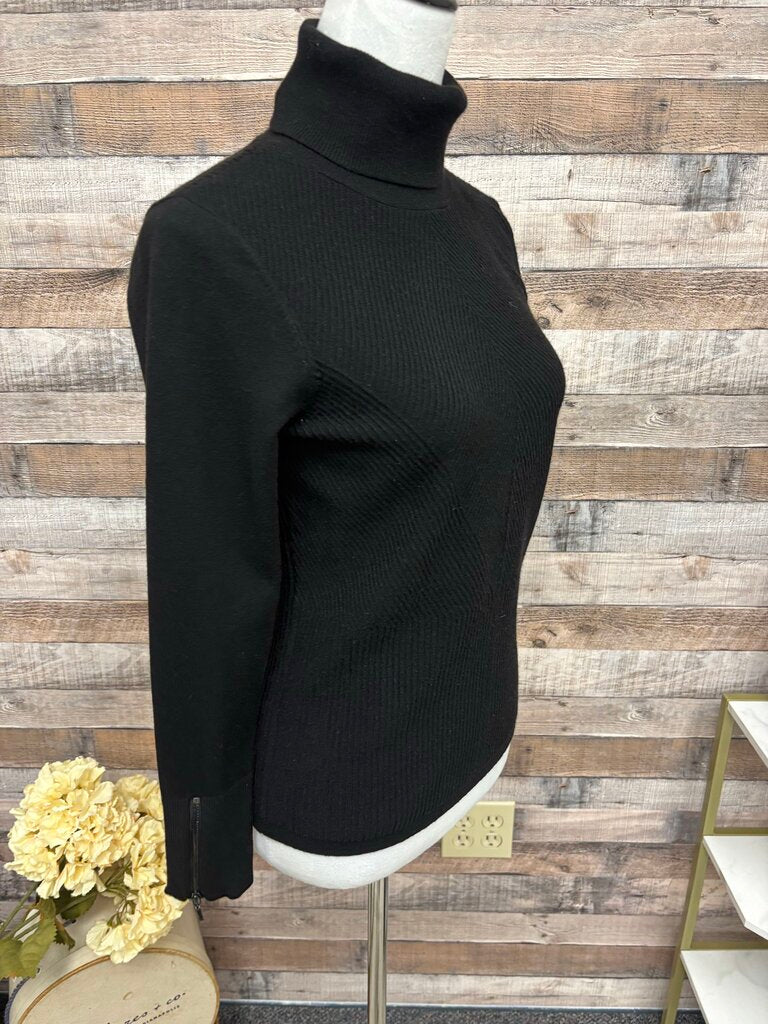 White House Black Market Black Ribbed Turtleneck with Zipper Sleeves