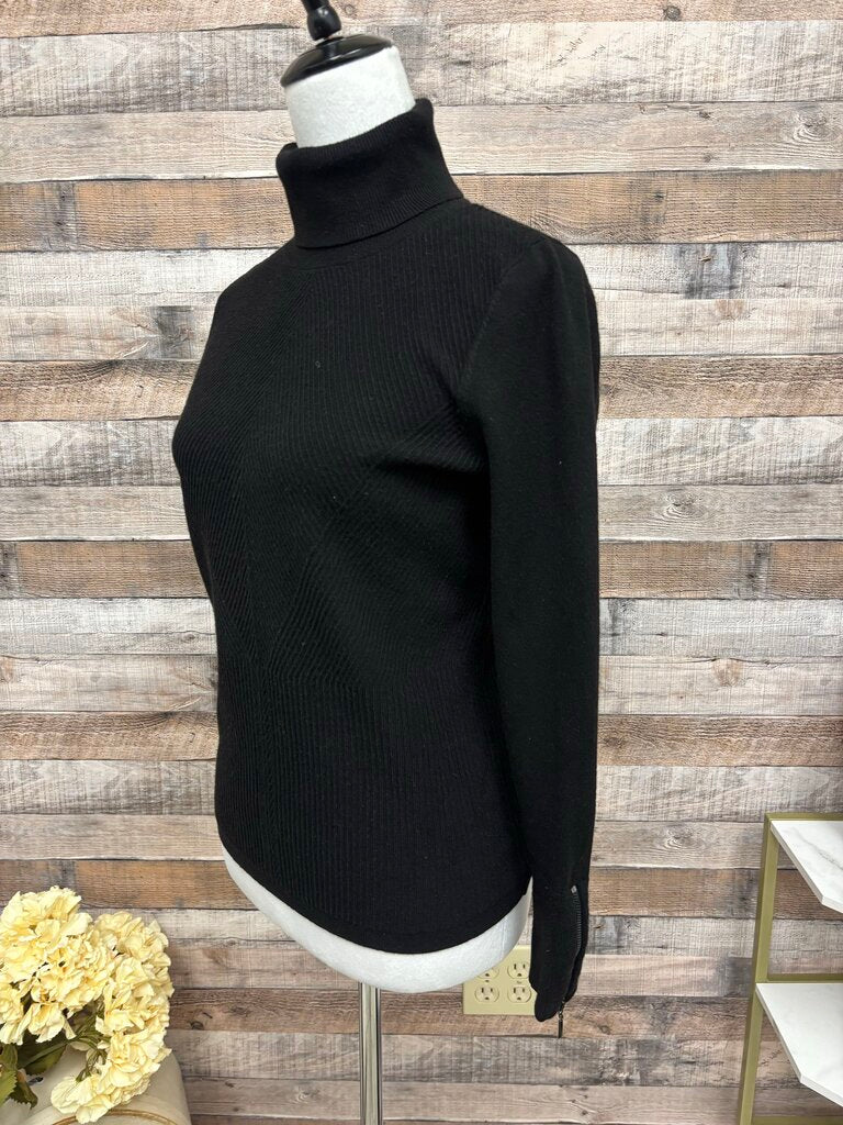 White House Black Market Black Ribbed Turtleneck with Zipper Sleeves