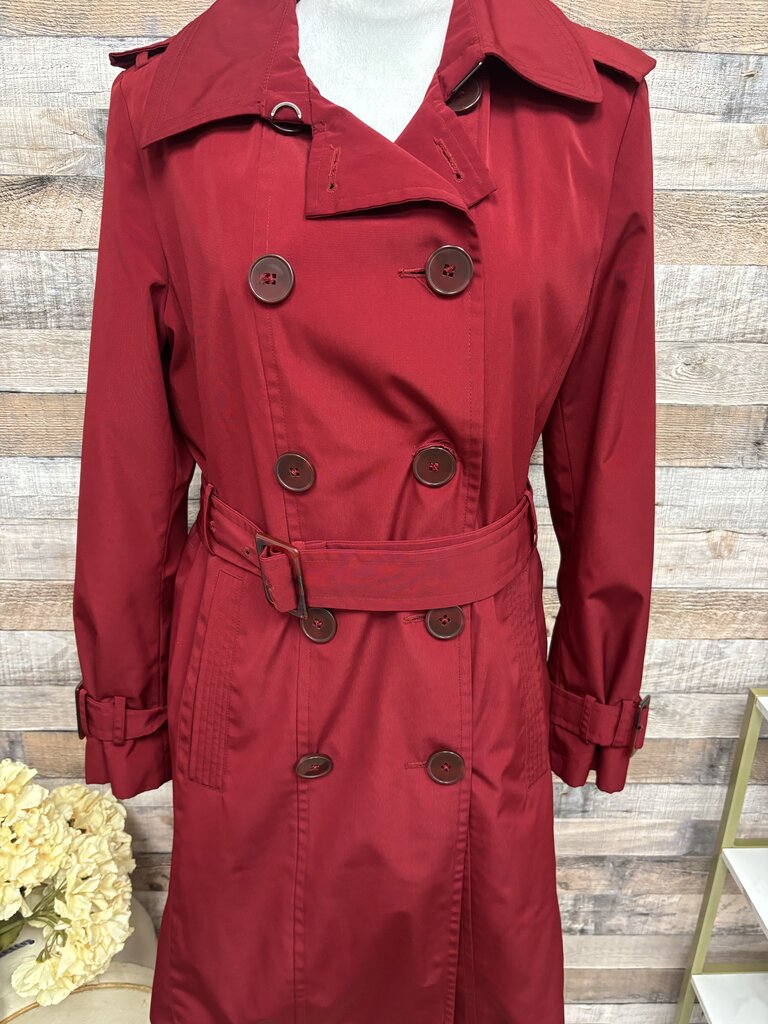 London Fog Double-Breasted Belted Red Trench Coat