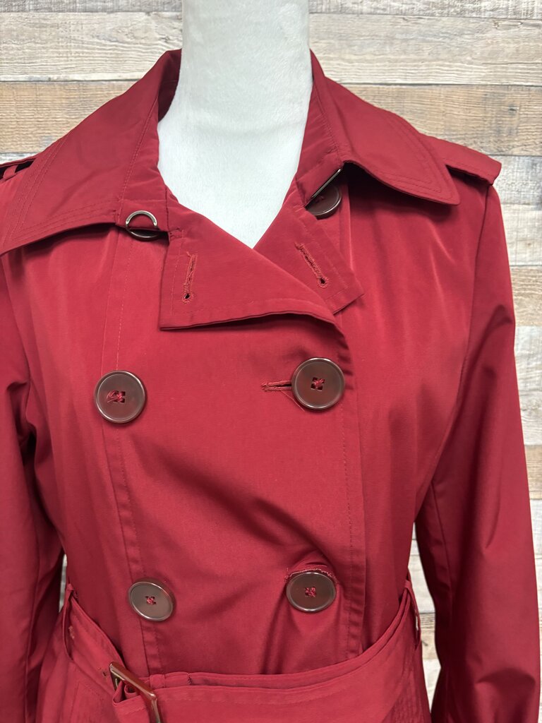 London Fog Double-Breasted Belted Red Trench Coat