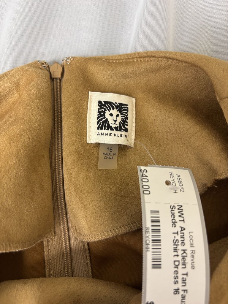 NWT Anne Klein Tan Faux Suede T-Shirt Dress