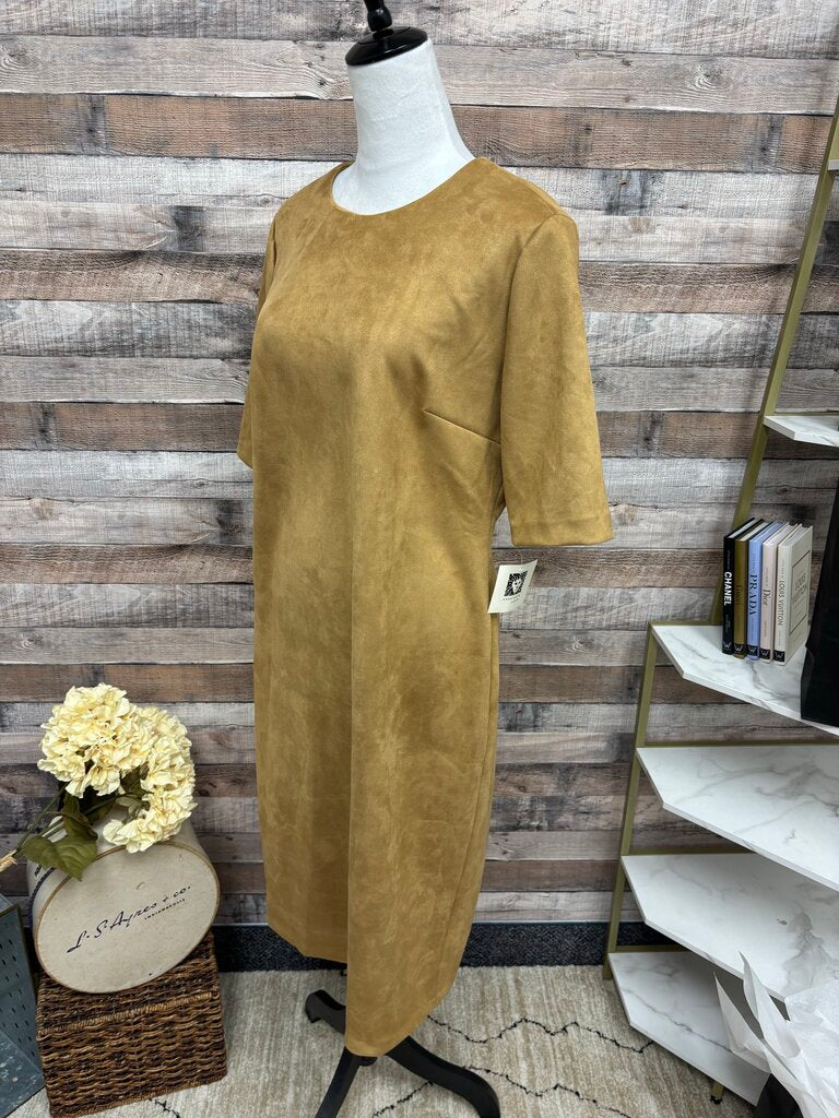 NWT Anne Klein Tan Faux Suede T-Shirt Dress