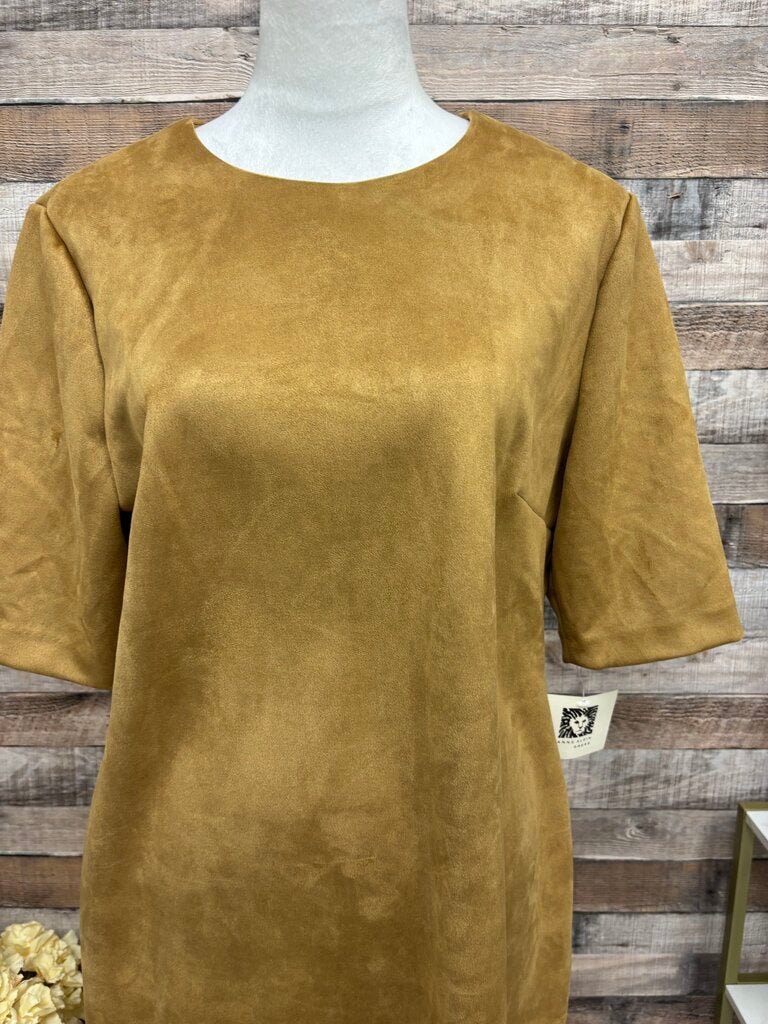 NWT Anne Klein Tan Faux Suede T-Shirt Dress
