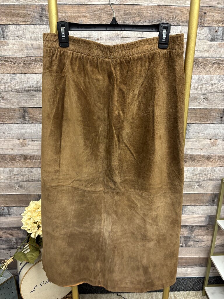 Investments Brown Suede Leather Midi Skirt