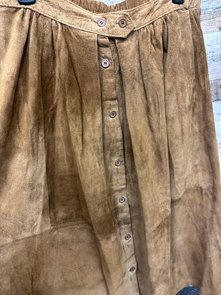 Investments Brown Suede Leather Midi Skirt