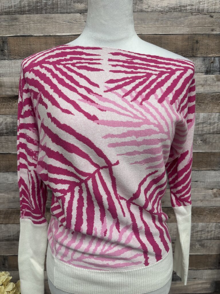 Venus Pink Leaf Print Off Shoulder Sweater