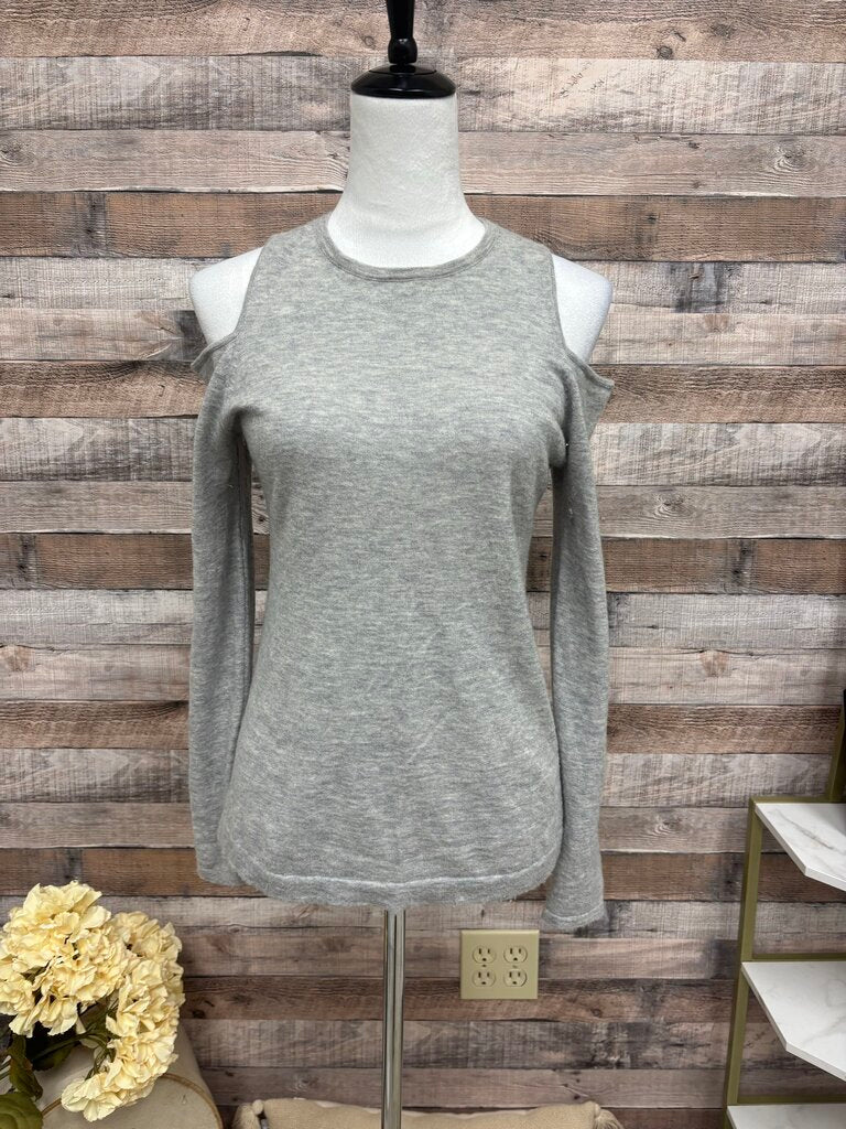 Saks Fifth Avenue Grey 100% Cashmere Cold-Shoulder Top