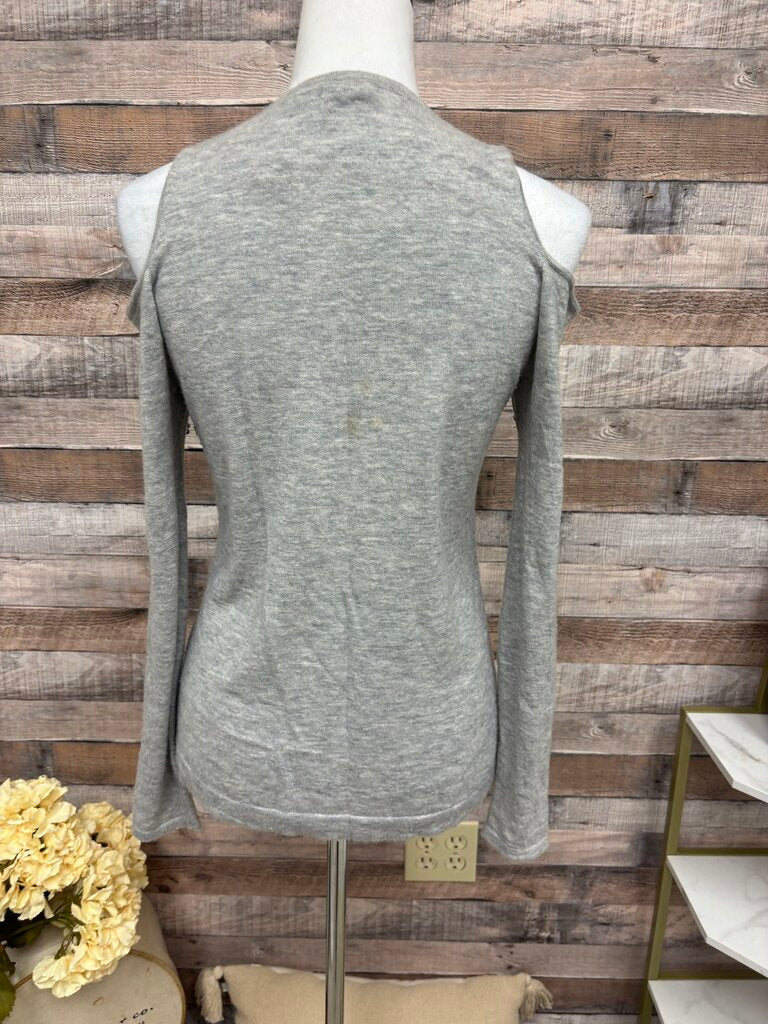 Saks Fifth Avenue Grey 100% Cashmere Cold-Shoulder Top