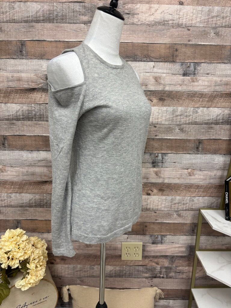 Saks Fifth Avenue Grey 100% Cashmere Cold-Shoulder Top