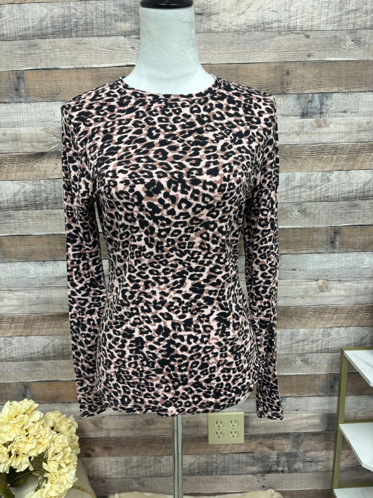 Cuddl Duds Pink Leopard Print Softwear with Stretch Long Sleeve Top