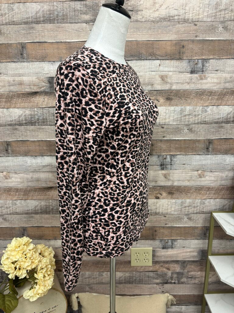 Cuddl Duds Pink Leopard Print Softwear with Stretch Long Sleeve Top