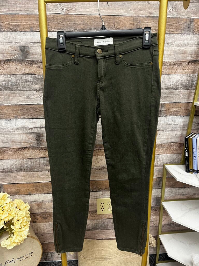 Henry & Belle Olive Green Skinny Jeans with Ankle Zippers