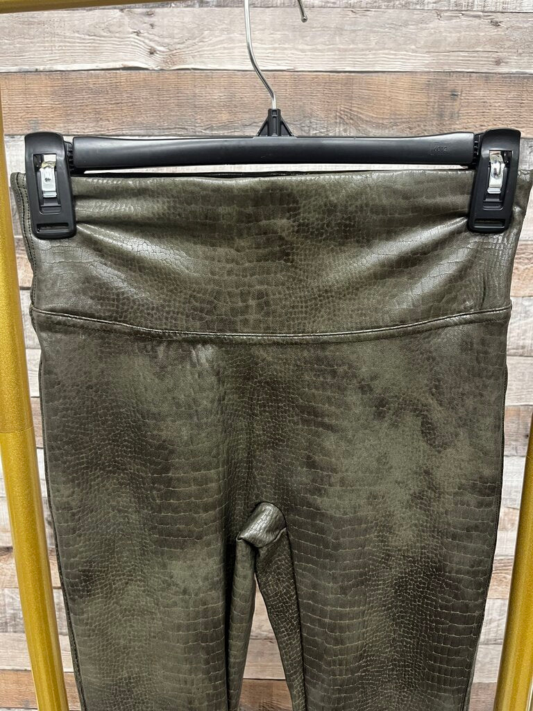 Spanx Dark Olive Faux Leather Croc Patterned Leggings